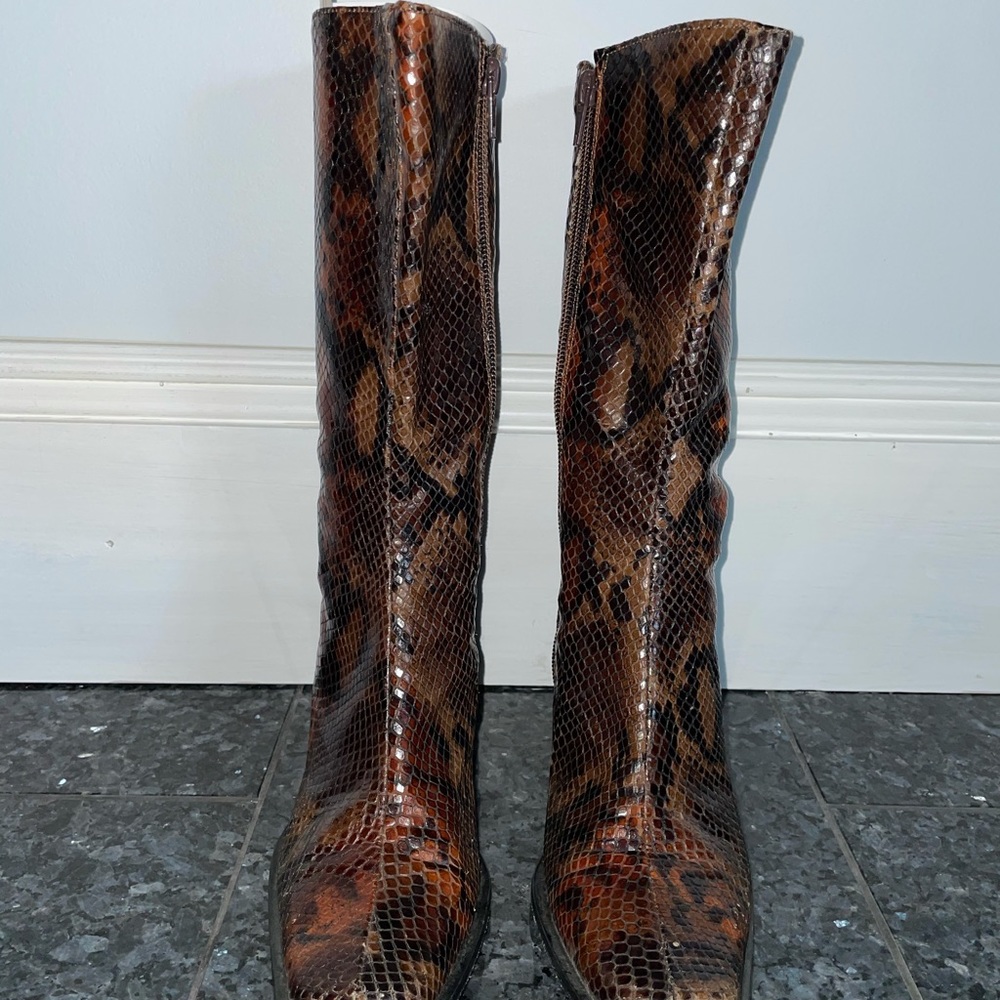 Cordani Snakeskin Leather Brown Mid Calf Boot Size 6 EU 36 Made In Italy - Picture 7 of 17